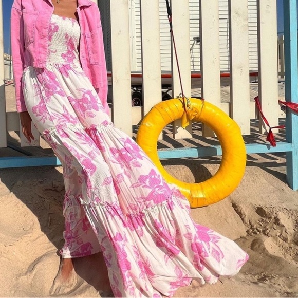 Abel The Label Dresses & Skirts - Abel the Label Pink Floral Maxi Tiered Dress - S